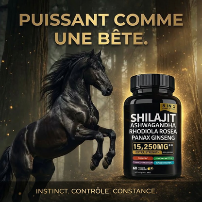 Shilajit Ashwagandha Complex 8-en-1 - Énergie, Vitalité & Performance au Quotidien