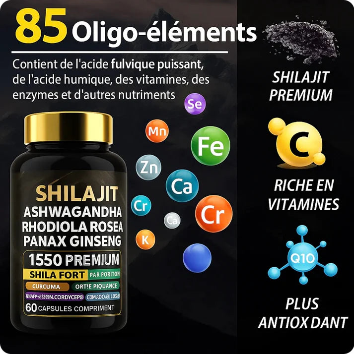 Shilajit Ashwagandha Complex 8-en-1 - Énergie, Vitalité & Performance au Quotidien