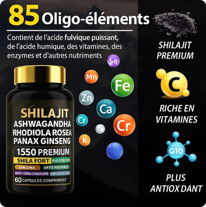 Shilajit Ashwagandha Complex 8-en-1 - Énergie, Vitalité & Performance au Quotidien